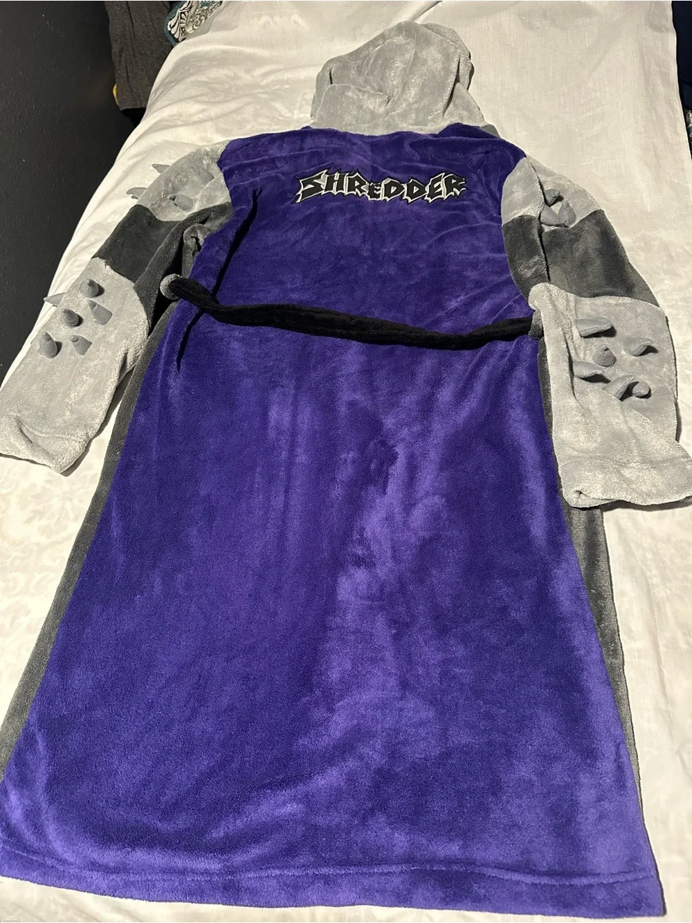 Nickelodeon Gray Plush Robe with Purple Lining and Black Trim